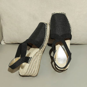 Womens Fishing Shoe Style Platform Sandals Spring Summer Flatform Thick Bottom Grass Woven Linen Head High Heels Slip-On Shoes