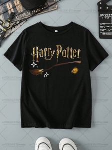 Hot Toys | HARRY POTTER Boys and Girls Broom Pattern Printed Fashion Loose Short Sleeve Cotton T-shirt Children/Adults Summer Casual Top