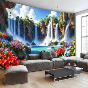 VIKAMA Tropical Waterfall Tapestry Lush Floral Rainforest Lake Design Aesthetic Healing Wall Art for Bedroom Living Room Decor