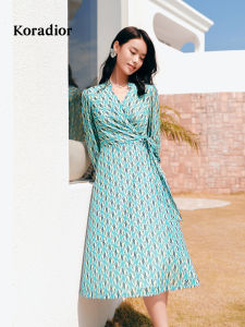 Koradior | Chiffon Elastic Gingham French Tealength Dress