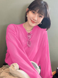 เสื้อยืดคอกลมแขนยาวทรงหลวมสไตล์เกาหลีสำหรับผู้หญิง ฤดูใบไม้ผลิและฤดูใบไม้ร่วง เสื้อเชิ้ตทรงหลวมสไตล์ลำลองสำหรับผู้หญิง