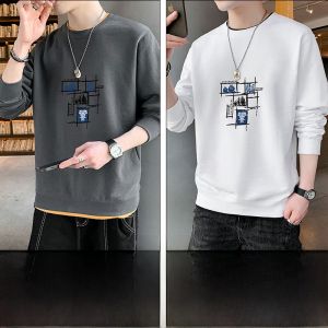 ROMON | Áo hoodie in họa tiết thường ngày mùa xuân thu rộng rãi cho nam Áo thun dài tay thời trang thoải mái thoáng khí chống khuẩn