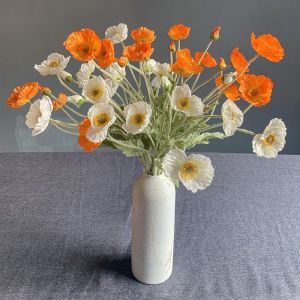 Hoa Poppy anh tuc giả 1 cành 3 bông 1 nụ màu pastel hoa lụa giả xinh xắn trang trí phòng phụ kiện decor chụp ảnh Hoa giả giống thật