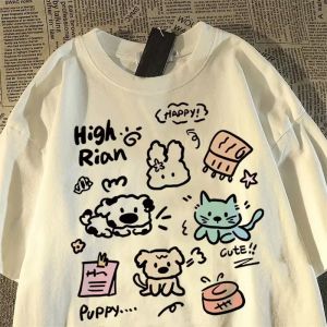 Loose Cotton T-Shirt Mens Short Sleeve Printed Casual Comfortable Breathable Summer Top Korean Style round Neck Tee