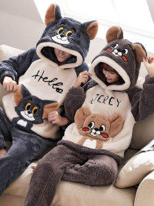 Bộ Đồ Ngủ Lông Cừu Dày Cho Cặp Đôi Mùa Thu Đông Cho Cặp Đôi Nữ Họa Tiết Hoạt Hình Dễ Thương Vải Nỉ Cho Nam