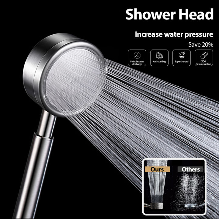 304 Stainless Steel High Pressure Shower Head with Hose Set Bathroom ...