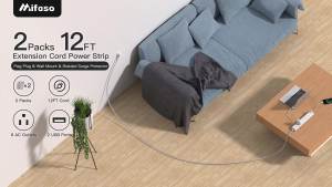 2 Pack Power Strip 12FT Long Extension Cord Surge Protector with 6 Outlets and 2 USB Charging Ports Flat Plug Overload Protection Extension Cord 10+ ft Wall Mount for Home Office Dorm College