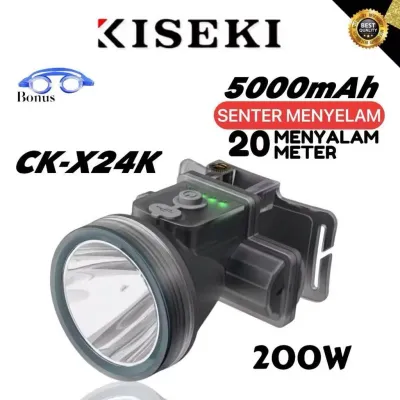 Kiseki Senter Kepala Selam CK-X24K 200Watt Cahaya Putih Baterai 5000mAH Free Kacamata Renang