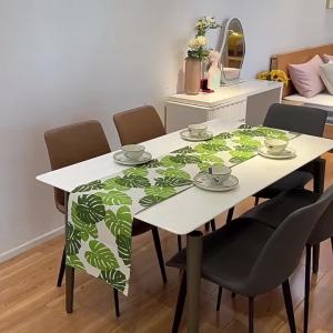Tropical Palm Leaves Linen Table Runner Summer Green Leaves Botanical Kitchen Dining Table Runners Home Decor Picnic Party Decor