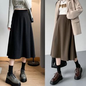Fall & Winter A-Line Skirts: High Waist, Mid-Length, Loose-Fit Black & Draping Effect