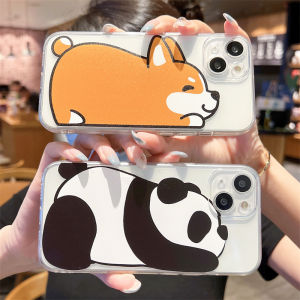 Biqi Cute Panda Dog Pattern Silicone Phone Case Full Cover Transparent Protective Shell for 13/12mini 14ProMax 8Plus Couples