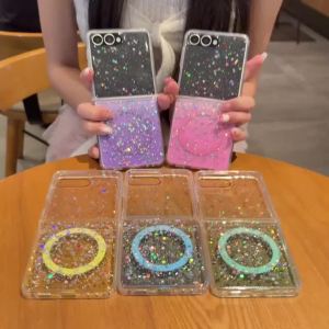 Luxury INS Glitter Gradient Star Transparent PC+TPU Phone Case for Samsung Galaxy Z Flip 8 7 6 5 for Magsafe Protect Back Cover