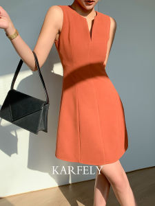 Karfely/Workplace B Entry! Japan Import Fine Hemp Acetate Dress Classic Black Dress V Neck Slim Fit Skirt