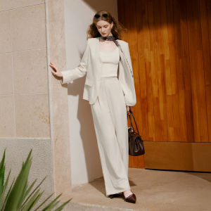 XIANGYING | Bộ Đồ Vest Linen Phong Cách Cổ Điển Màu Trắng Mới Cho Mùa Thu