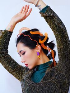 Tellear Soft Clay Gradient Fluorescent Personality Electronic Y2K Steam Punk Lightning Ear Studs Rocking Couple Jewelry