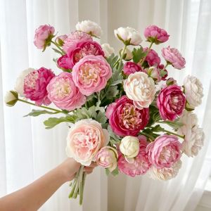 3 Heads Artificial Peonies Bouquet Fake Silk Peony Flowers Faux Wedding Bouquets for Home Party Festival Decoration