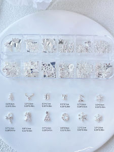 12 Grids Mix Design 3D Silver Gold Snowflake Metal Nail Decoration Christmas Jingle Bell Garland Reindeer Nails Art Charms