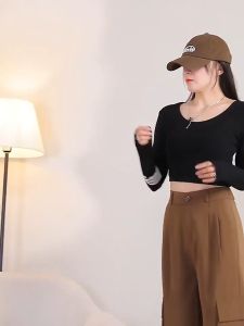 Korea Retro Pinggang Tinggi Overall Saku Samping Lurus Celana Longgar Kasual Lebar Kaki