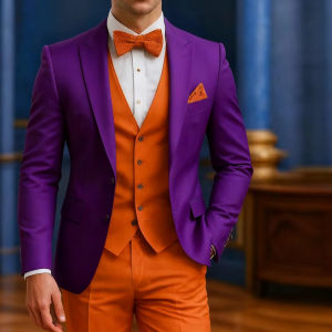 Mens Formal Orange Suit Occasion Wedding Groomsmen Graduation Dance Smoking 3 Piece Tuxedo Traditional Male Attire