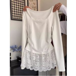 เสื้อชั้นในคอวีแขนยาวผ้าลูกไม้สไตล์เกาหลี ทรงสลิมฟิต ทรงเข้ารูป สำหรับผู้หญิงไซส์ใหญ่ เสื้อชั้นในสไตล์เกาหลี ฤดูใบไม้ผลิ 2025