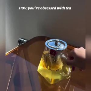 1PCS Glass Teapot Large-Capacity with Stainless Steel Strainer Thickened High-temperature Resistant Teapot for Loose Tea Leaves