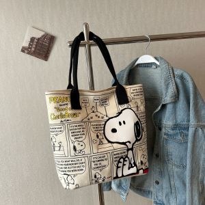 New Quality Cute Cartoon Snoopy Thicken Woman Large Top-handle Zipper Shoulder Bag Canvas Tote Bag Shopping Bag (4 Colors/4 Patterns)