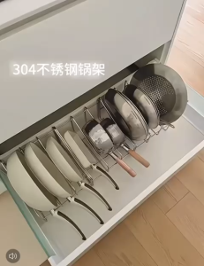 ✳️TSG65✳️ SS304 Cookware Organizer Rack Cookware Holders Cookware Stands Pan Holders Pan Stands Plate Holder Plate Stand Pots Lids Holder Cabinet Organizer Kitchen Drawer Organizer Rack Kitchenware Dividers Holder Baking Plate Baking Tray Muffin Tins