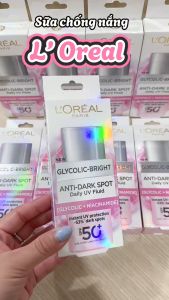 Sữa chống nắng phổ rộng mỏng nhẹ bảo vệ da và dưỡng sáng mờ thâm nám Loreal Glycolic Bright 50ml SPF50+ PA++++