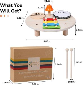 Wooden Xylophone Drum Set For ToddlersMontessori Baby Musical Instruments Toys Drum Set Percussion Instruments Musical Toys
