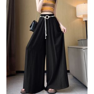 Quần Ống Rộng Bằng Lụa Băng Cỡ Lớn Cho Nữ Mùa Hè Mỏng Rộng Rãi Váy Dài Thường Ngày Quần Dài Thoải Mái Dáng Rộng Quần Ống Rộng