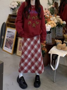 High Waist Plaid Woolen Mini Skirt Womens Spring Autumn plus Size Flattering A-Line Skirt That Hides Belly And Shows Slim Figure