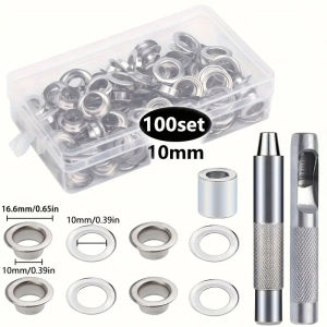 100 Sets Grommet Tool Kit 6/8/10/12/14mm Grommet Eyelets Kit with Setting Tools and Storage Box for Fabric Tarps Curtains