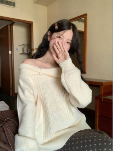 imimtuan | Áo Sweater Trễ Vai Với Nơ