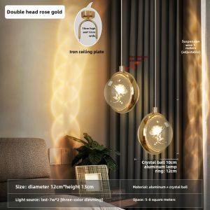 2025 New Full Spectrum 3D Crystal Ball Pendant Light Bedroom Wall Background Luxury LED Lampshade Aluminum Body Crystal Material