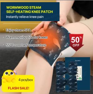 (2 Pairs of Knee Pads) Mugwort Steam Self-Heating Knee Patch 4 Pieces 1 Box 55 Degree Constant Temperature To Keep Your Knees Warm DEEP PENETRATION DIRECTLY TO THE PAIN POINTA