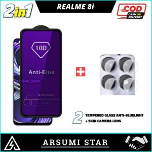 PROMO PAKET MURAH 2 IN 1 TEMPERED GLASS ANTI BLUELIGHT REALME 8i ANTI GORES KACA ANTI CAHAYA BIRU + SKIN CAMERA LENS