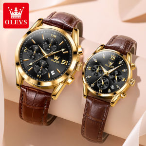 OLEVS jam tangan pasangan tahan air asli 2024 mewah kronograf multifungsi Bisnis fashion import kulit kasual jam tangan wanita/Jam tangan pria