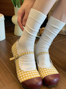 White Bunching Socks Womens Summer Thin Simple Glossy Pure Color Womens Socks Basic Style Easiest for Match Socks Maternity Socks Ins