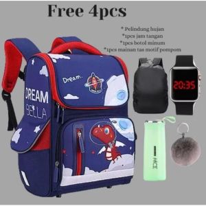 "NIQABIS"Tas Ransel 5in1 Karakter Dino Ransel Anak Sekolah SD PAUD TK Banyak Bonusnya