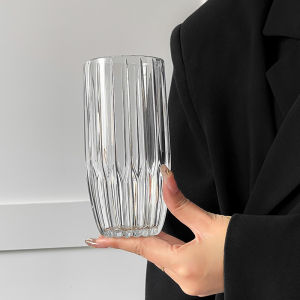 Korean Style Ins Arcuate Groove Glass Water Cup Office Home High Aesthetic Value Drinking Cup Simple Nordic Style round Shape