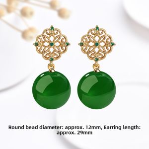 New 2026 Tujia Jadeite Stud Earrings Chinese Style Womens Fashion Jewelry Silver Plated Retro Mysticism Ear Decorations