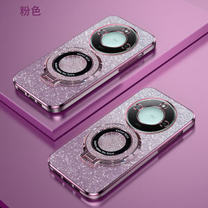Ultra-Thin Gradient Sparkle Powder High-End Fashion Soft Shell HonorX60 pro Magnetic Stand Transparent Anti-Fall Protective Case for Women