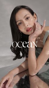 ต่างหูเงินแท้ชุบทองคำขาว Ocean Bubbling Earrings - พลอย Aquamarine