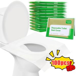 100pcs Portable Disposable Toilet Seat Cover Travel Camping Hotel Bathroom Accessories Degradable Waterproof Soluble Water Toilet Mats Flushable Disposable Toilet Seat Covers Portable Soluble Water Paper Toilet Seat for Travel