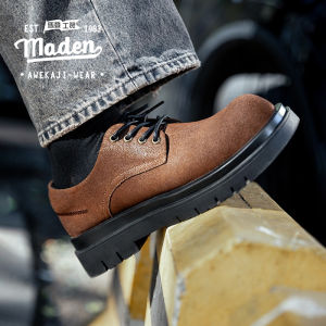 MADEN brand mens youth business gentleman party 2024 autumn new chestnut brown derby shoes mens autumn new round toe big head workwear shoes for work retro thick sole height increasing casual leather shoes
