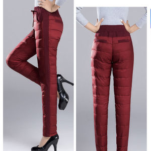 Yaloo Womens down Trousers Thickened Duck down Warm Cotton Pants High Waist Long Straight Leg Outerwear Winter Fashion Slimming