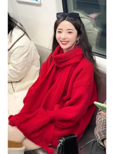 Christmas New Year Red Thickened Knitted Sweater Womens Autumn Winter Long Sleeve Korean Style Commute Polyester Fiber