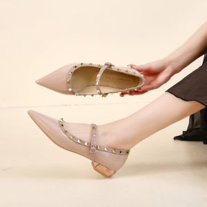 Pointed Toe Flat Shoes for Women Spring Autumn New Style Versatile Buckle Strap Rivet Mary Jane Shoes Casual Fashion Single Shoes