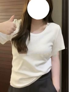 plus Size Short Sleeve T-Shirt Women Summer New White Shoulder Body Shirt Slimming Concealing Base Layer Top round Neck Regular Fit