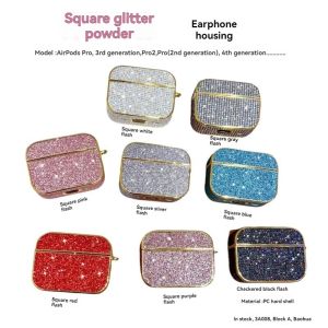 Glitter Case for AirPods Pro 2 Airpods 3 4 Airpods 1 2 Sparkly Square Design for Women Girls Hard PC Full-Body Protective Shockproof Cover for AirPods Pro 2nd Generation
